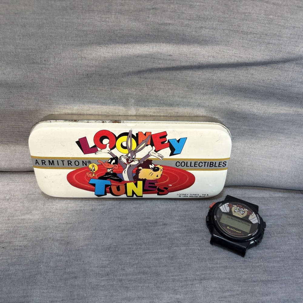 Vintage Armitron Tasmanian Devil Looney Tunes Watch 2200/52 Tin Case No Band